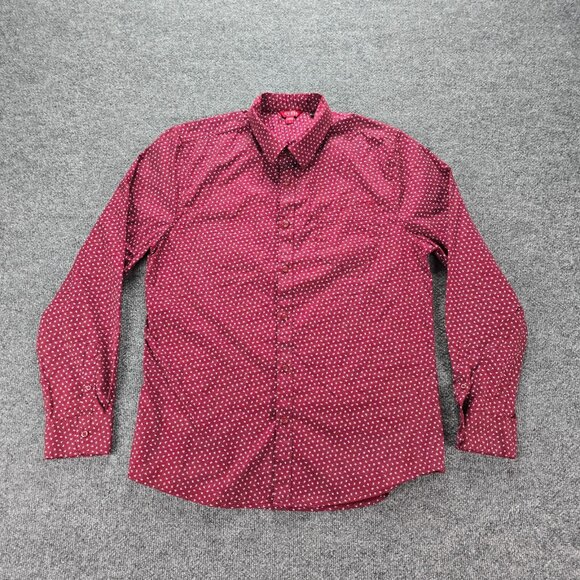 Guess Shirt Mens Large Red‎ Button Up Long Sleeve Geometric Preppy Casual - Picture 1 of 8